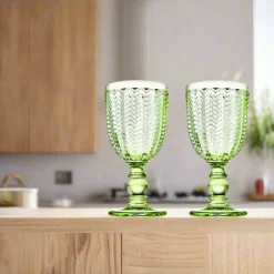 Wine & Champagne|Godinger Twill Green Goblet, Set of 4