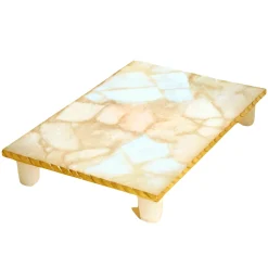 Challah Boards|Godinger White Quartz Gold Edge Raised Challah Board