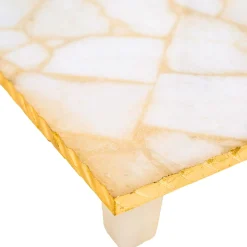 Challah Boards|Godinger White Quartz Gold Edge Raised Challah Board